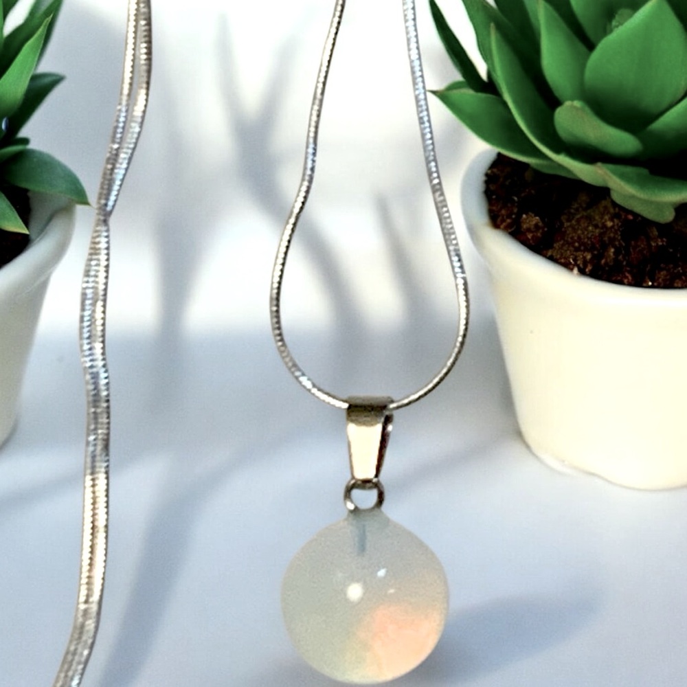 Moonstone Round Pendant & Sterling Necklace With Snake Chain & Lobster Clasp - Picture 8 of 8